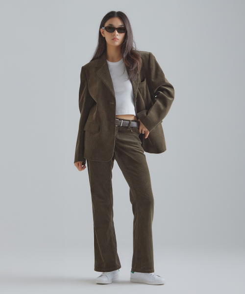 Вельветовый однобортный жакет - Khaki Brown