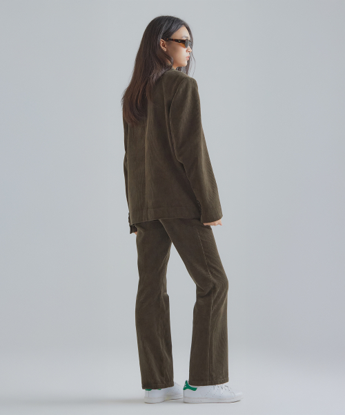 Вельветовый однобортный жакет - Khaki Brown