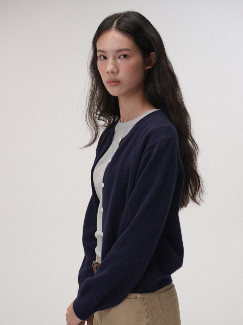 Camel round cardigan (Navy)