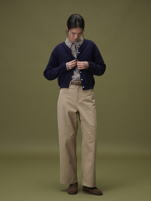 Camel round cardigan (Navy)