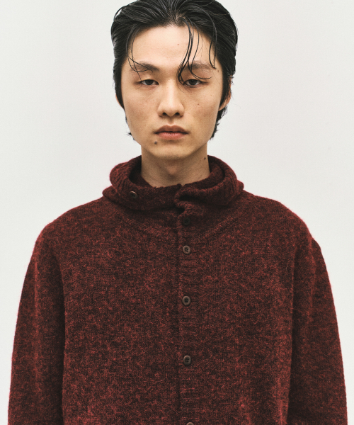 BUTTON UP HOODED KNIT WINE