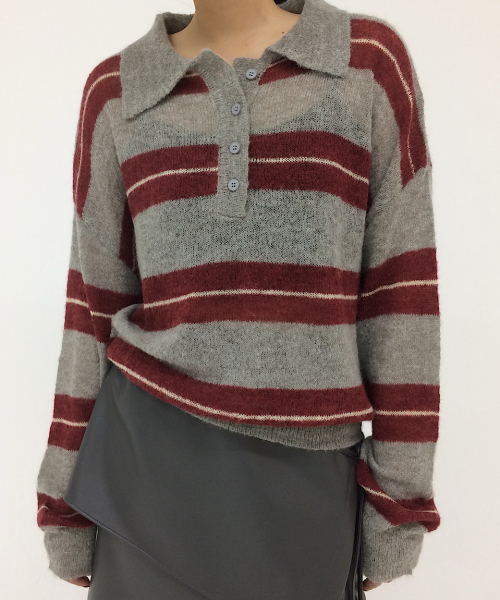 STRIPE KNIT POLO (2C)