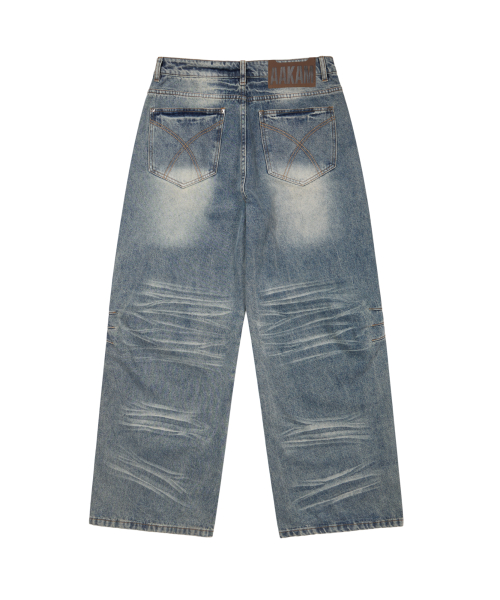 Washed Zipper Slit Denim Pants (Sky Blue)