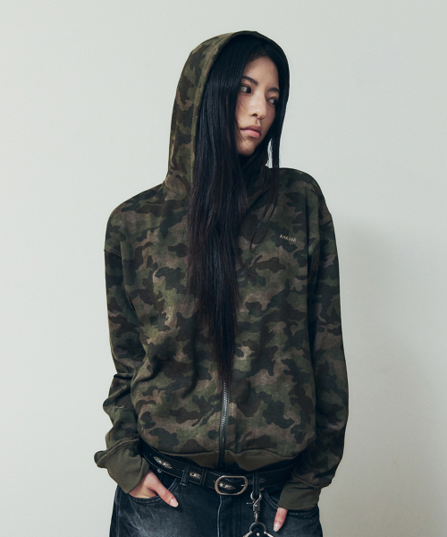 Basic Logo Camouflage Zip-Up Hoodie (Khaki)