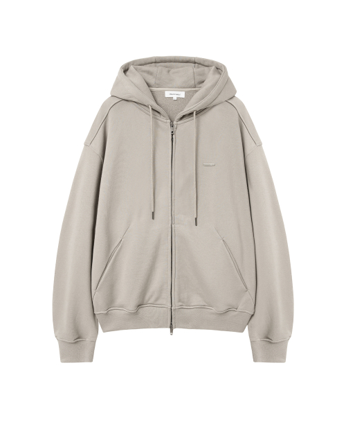 Invisible pocket full zip-up hoodie BEIGE GREY