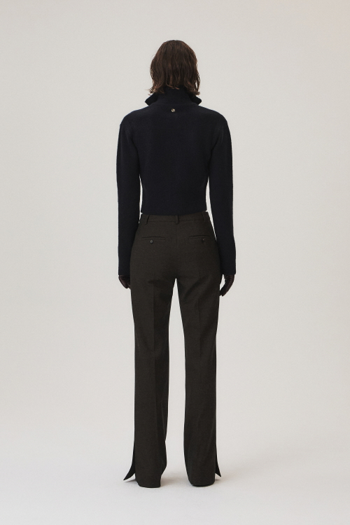 Wool Blend Bootcut Pants, Brown