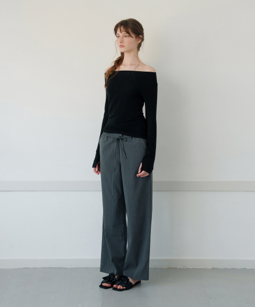 Ribbon Tie Stripe pants_Black