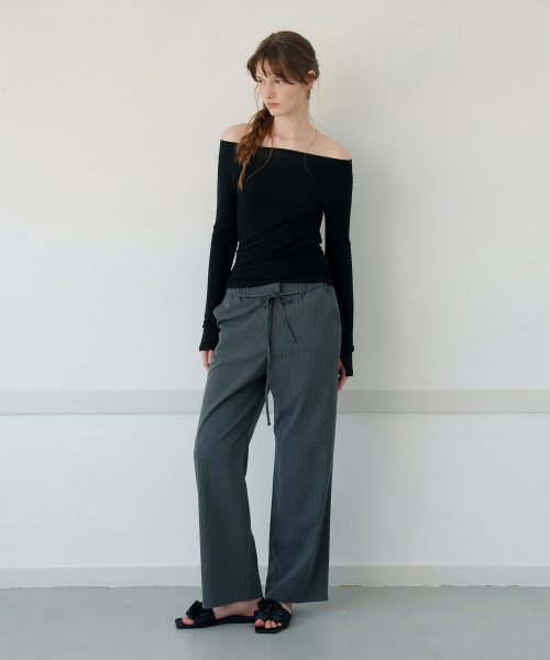 Ribbon Tie Stripe pants_Black