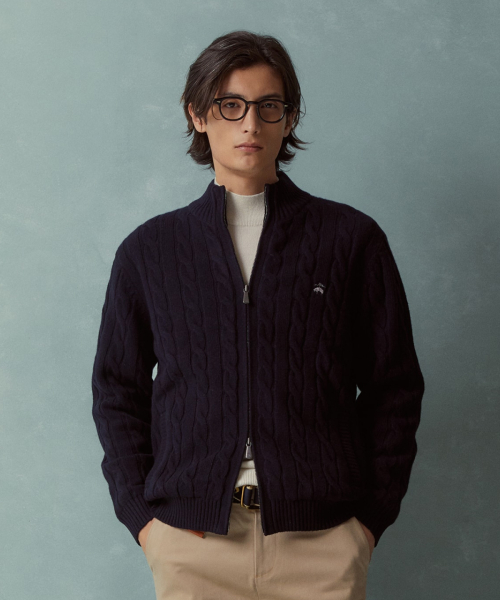Cable Zip свитер (Dark Navy) (BBWCMBF406)