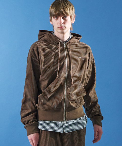 M.C UNISEX, Corduroy Hood zip-up / Brown
