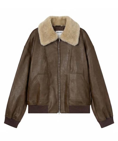 Кожаный бомбер оверсайз (Brown)
