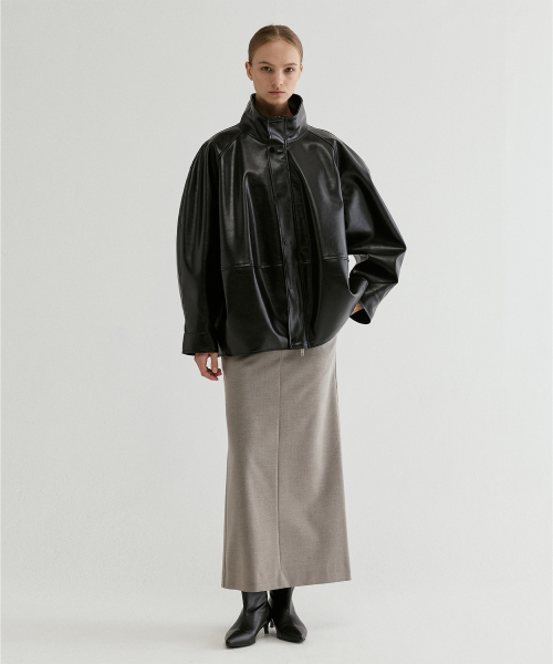 Pleated Back Faux Leather Jacket Black