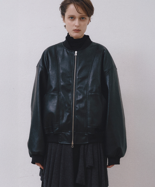 Кожаный бомбер оверсайз (Black)