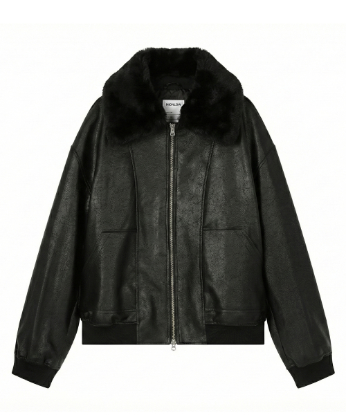 Кожаный бомбер оверсайз (Black)