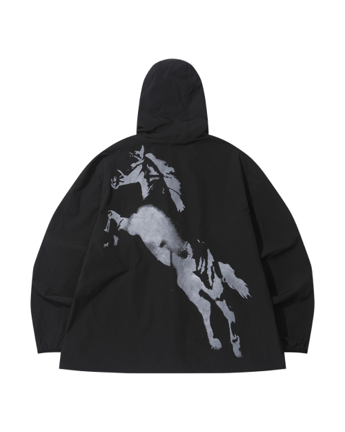 HORSE PRINTED HOODIE JACKET (BLACK)
