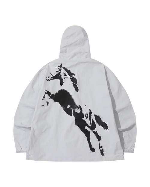 HORSE PRINTED HOODIE JACKET (GREY)