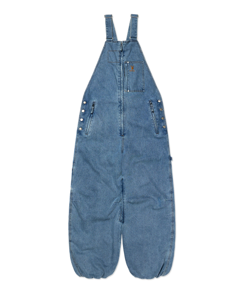 [PLAYBOY x DIMITO] Джинсовые брюки с нагрудником STITCHED TRUCKER BIB (WIDE FIT LV.1), WASHED BLUE