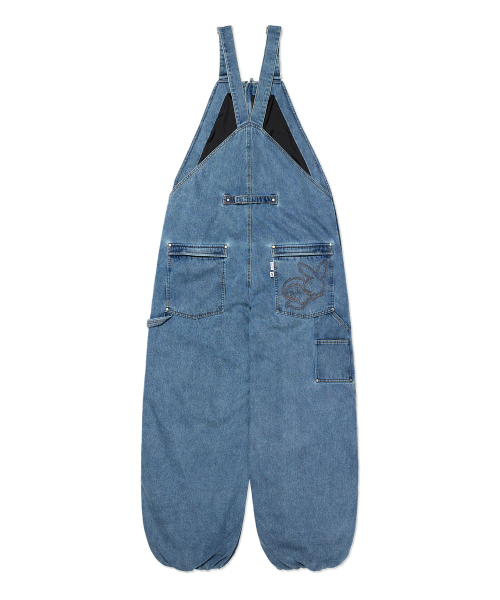 [PLAYBOY x DIMITO] Джинсовые брюки с нагрудником STITCHED TRUCKER BIB (WIDE FIT LV.1), WASHED BLUE