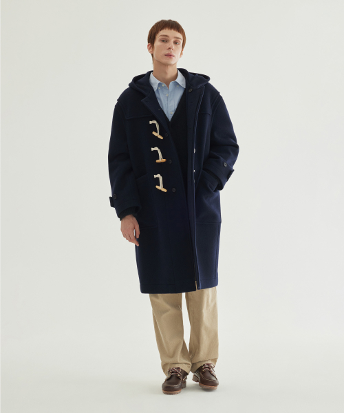 Шерстяной дафлкот с капюшоном Dark Navy