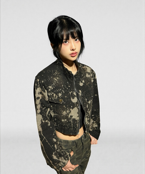 Addicted Wash Crop Denim Jacket (Black)