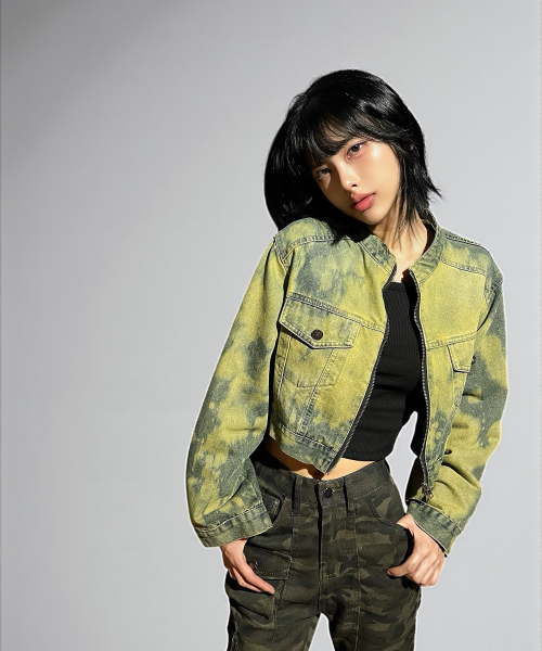 Addicted Wash Crop Denim Jacket (Deep Blue)