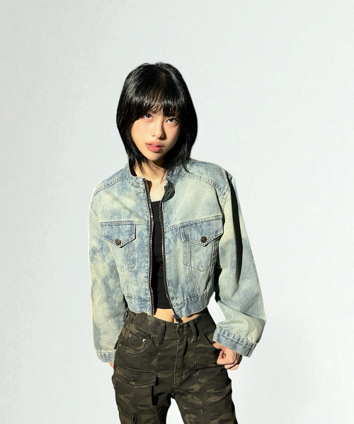 Addicted Wash Crop Denim Jacket (Light Blue)