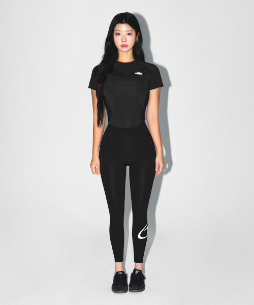 W SYMBOL B FLEECE LONG LEGGINGS [BLACK]