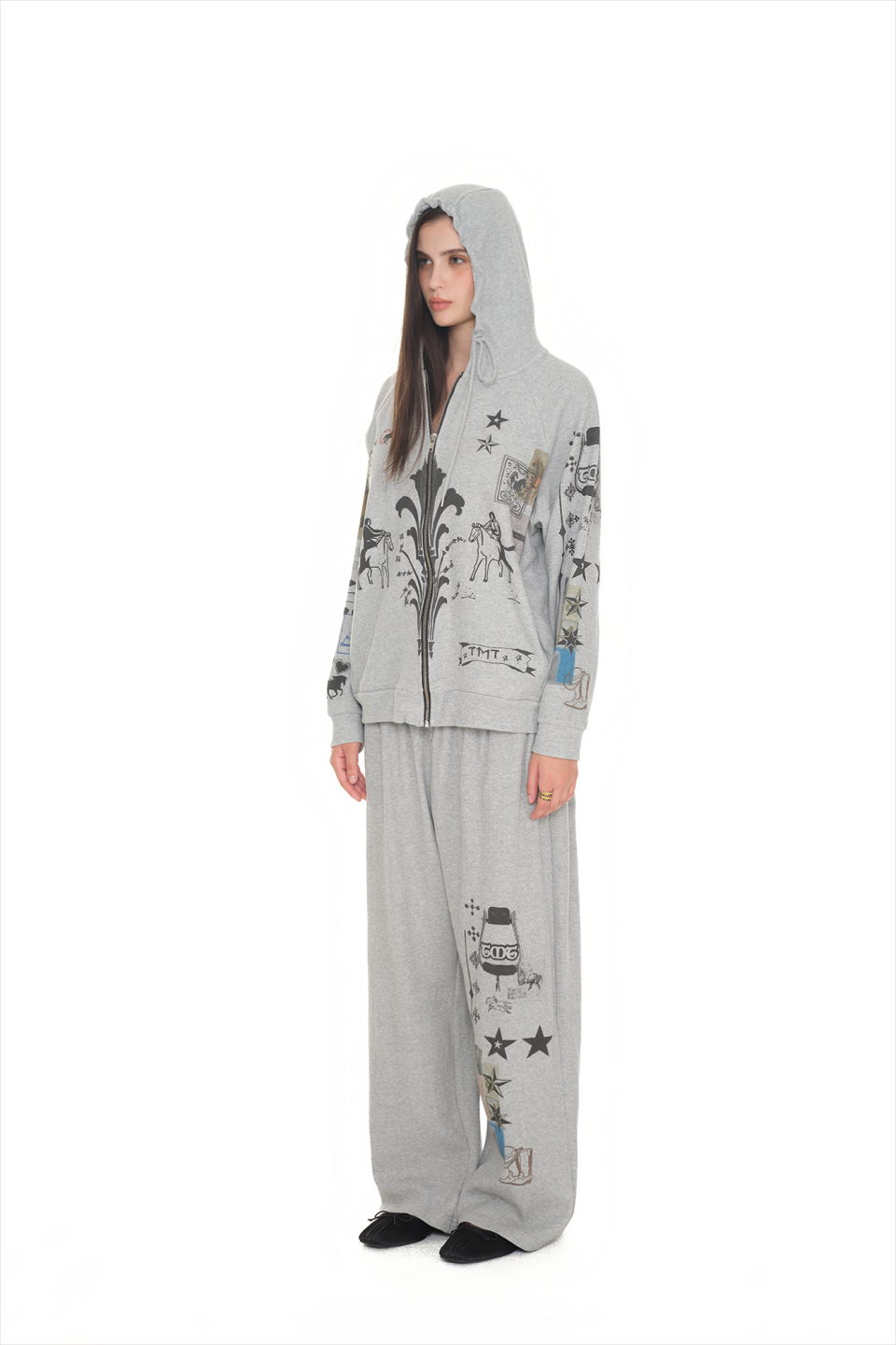 トップス TOOMUCHTAX PRINTED WAFFLE ZIP-UP HOODIE PRINTED WAFFLE ZIP-UP HOODIE (IVORY) - toomuchtax