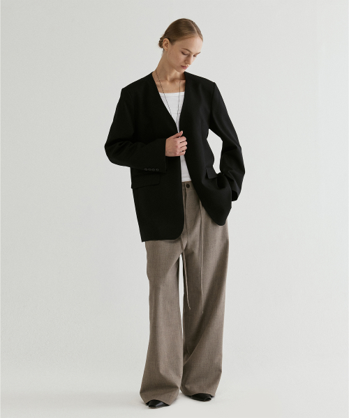 Collarless Tailored Jacket Black