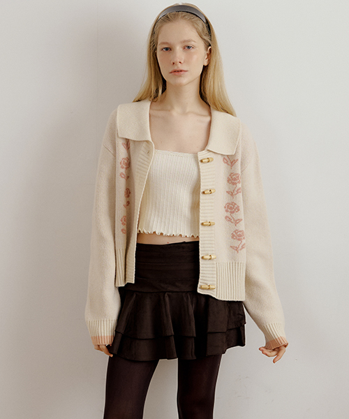 FLOWER WOOL CARDIGAN - BEIGE
