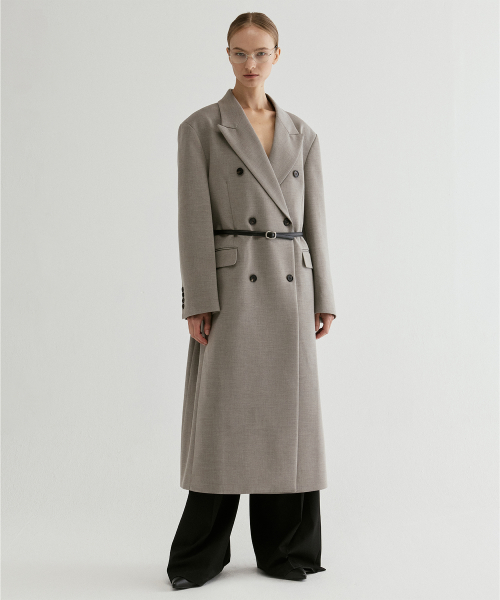 Double-Breasted Long Coat Gray
