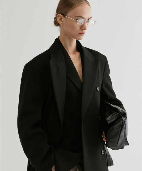 Double-Breasted Long Coat Black