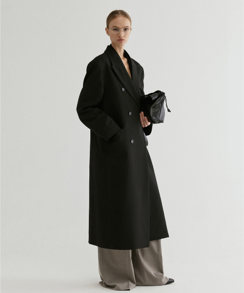 Double-Breasted Long Coat Black