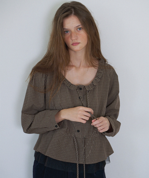 Check and Chiffon Blouse_Brown