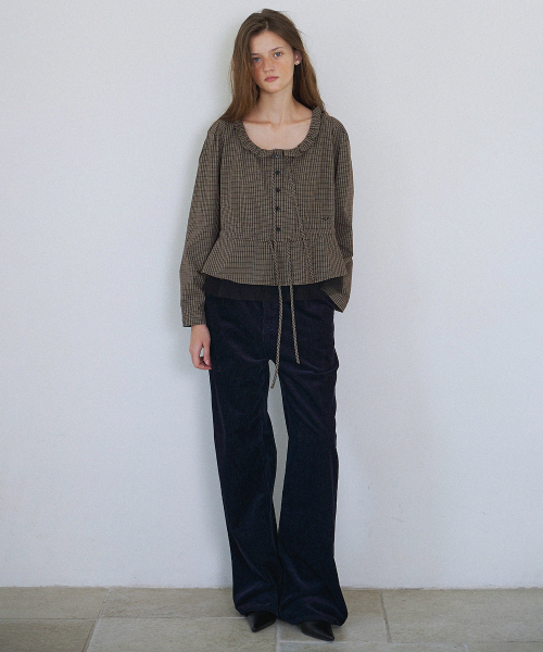 Check and Chiffon Blouse_Brown