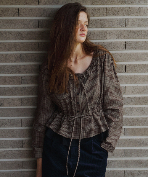 Check and Chiffon Blouse_Brown