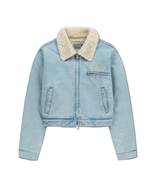 W CROP SHEARLING DENIM JACKET light blue