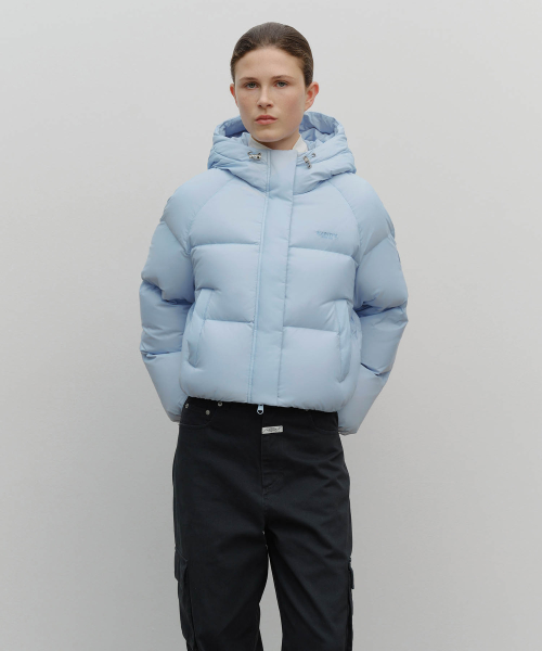 W REGULAR LOGO HOODED CROP DOWN JACKET light blue