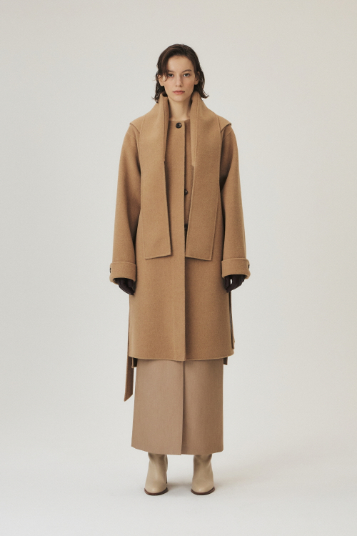 Handmade Cashmere Blend Muffler Coat, Camel