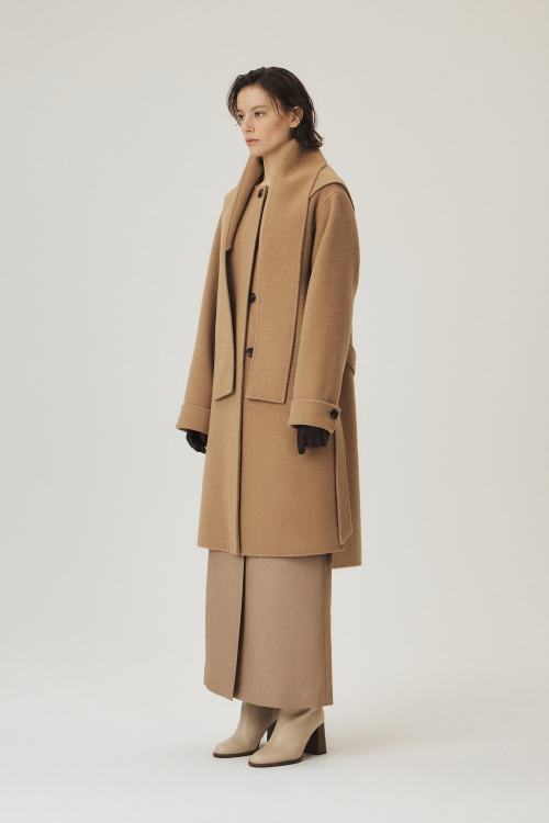 Handmade Cashmere Blend Muffler Coat, Camel