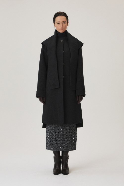 Handmade Cashmere Blend Muffler Coat, Charcoal