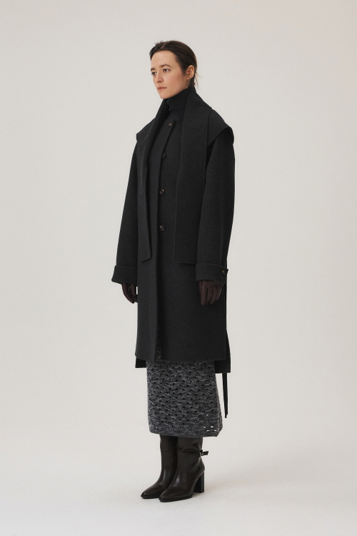 Handmade Cashmere Blend Muffler Coat, Charcoal