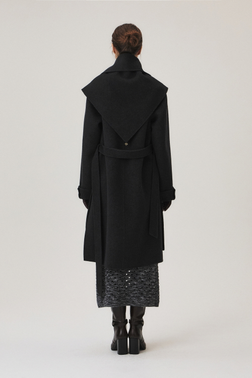 Handmade Cashmere Blend Muffler Coat, Charcoal