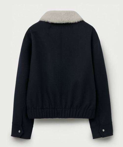 (W) Шерстяная куртка с меховым воротником, Navy