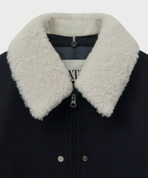 (W) Шерстяная куртка с меховым воротником, Navy