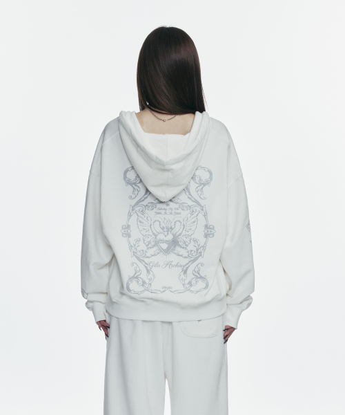 TATTOOED GRAPHIC HOOD ZIP-UP_WHITE