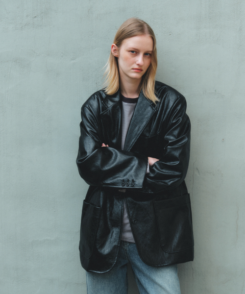 OVER LEATHER JACKET - BLACK