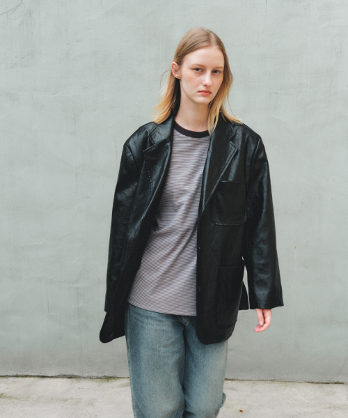 OVER LEATHER JACKET - BLACK