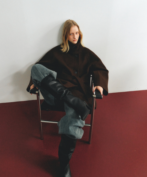 WOOL BELTED HALF COAT - BROWN