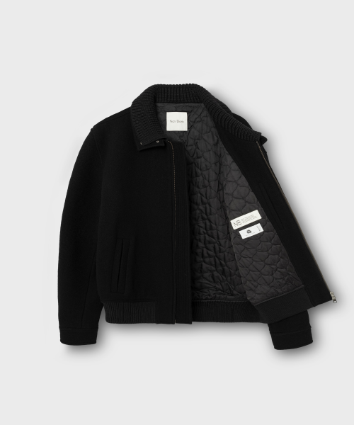 Короткая шерстяная куртка с трикотажным воротником_BLACK